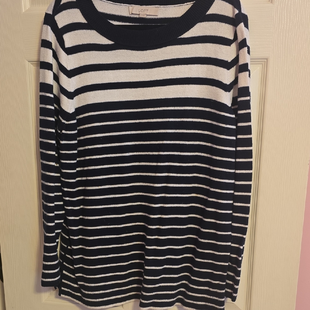 LOFT Striped‎ Long Sleeve Top in Navy and White